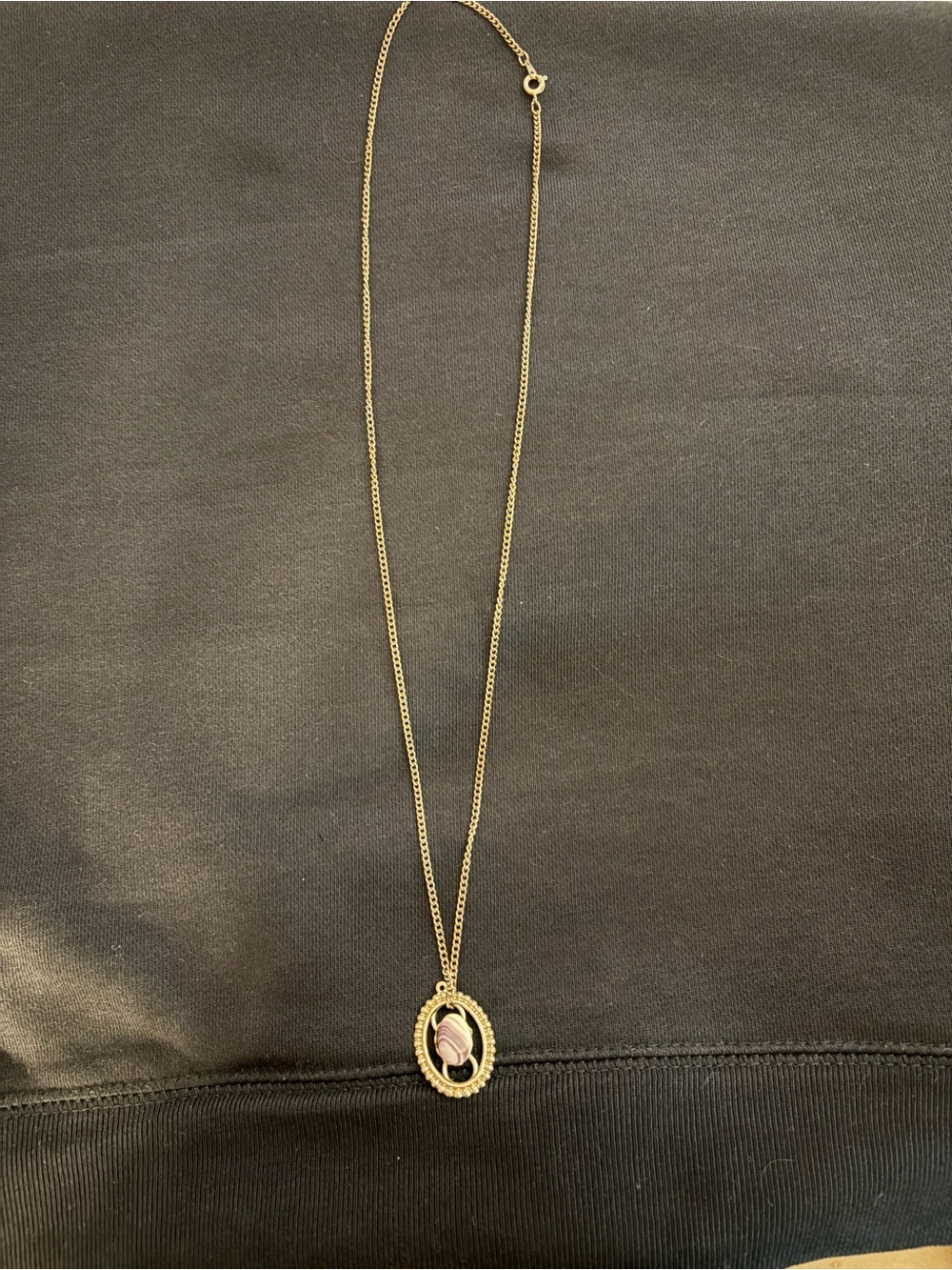 Delicate Silver Oval Pendant Necklace with Purple & White Accent